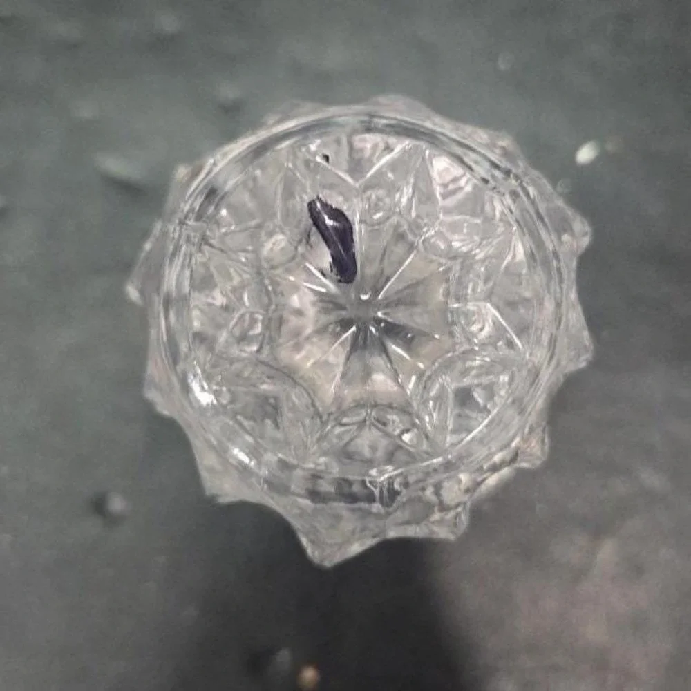 Crystal Thistle Pineapple Toothpick Holder, Vtg Glass Bud Vase, Saw Edge Design‎
